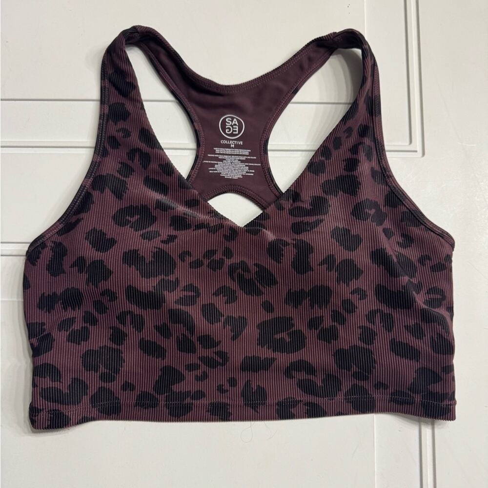 Sage Collective Purple Leopard Print Sports Bra Activewear Size Medium